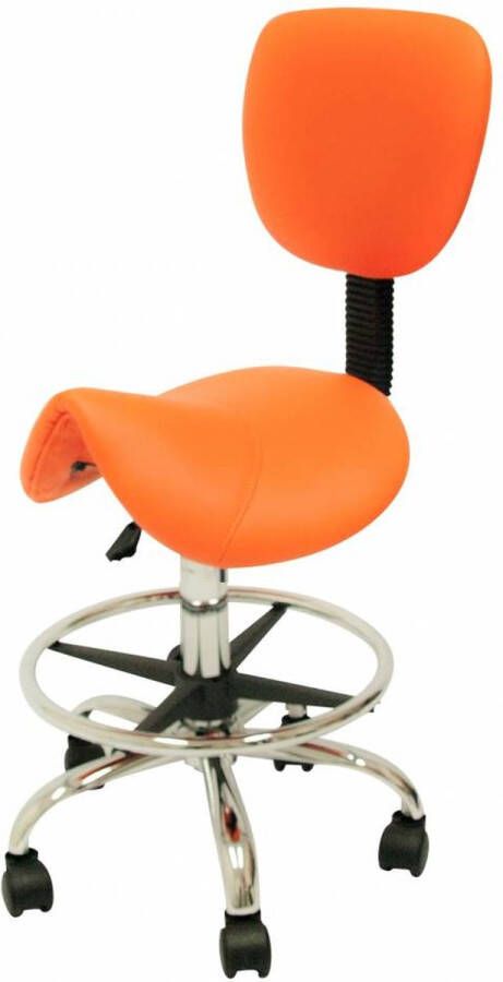 Zadelkruk Nederland Zadelkruk Rugleuning Laag Oranje met Voetring Zithoogte 40 58cm kruk op wielen krukje werkkruk zadelkruk bureaukruk kapperskruk verstelbaar draaikruk tabouret zadelkruk met rugleuning tot 160kg
