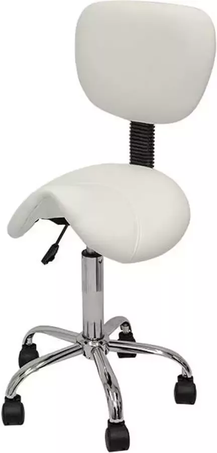 Zadelkruk Nederland Zadelkruk Rugleuning Laag Wit Zithoogte 40 58cm kruk op wielen krukje werkkruk zadelkruk bureaukruk kapperskruk verstelbaar draaikruk tabouret zadelkruk met rugleuning tot 160kg - Foto 3