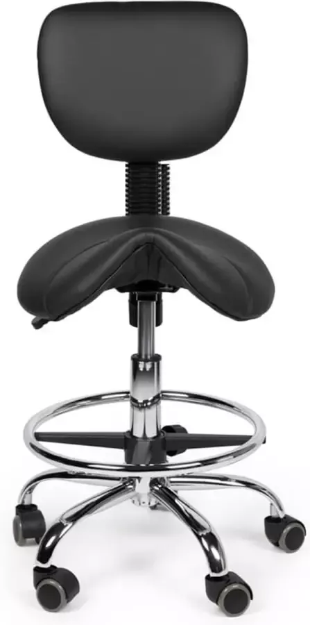 Zadelkruk Nederland Zadelkruk Rugleuning Laag Zwart met Voetring- Zithoogte 40 58cm kruk op wielen krukje werkkruk zadelkruk bureaukruk kapperskruk verstelbaar draaikruk tabouret zadelkruk met rugleuning tot 160kg