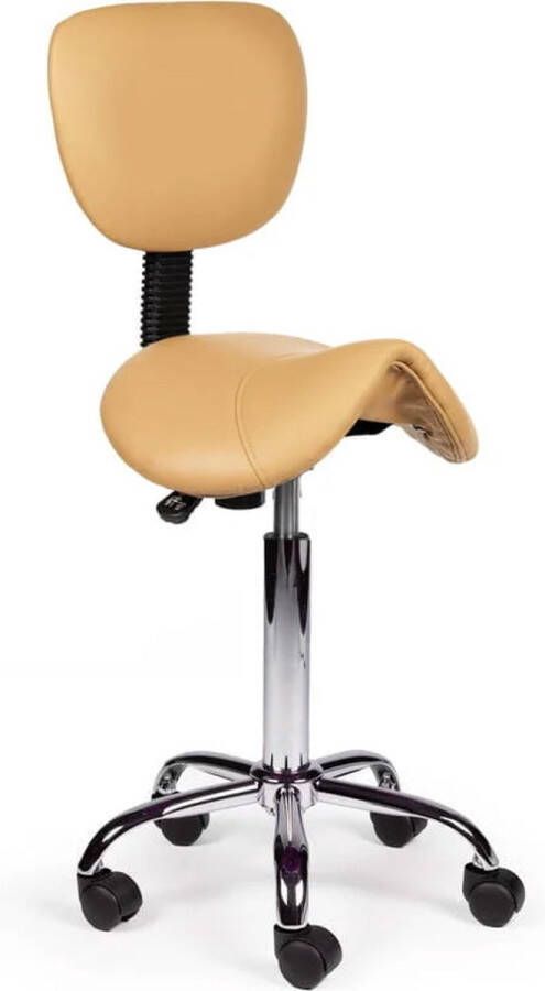 Zadelkruk Nederland Zadelkruk Rugleuning Standaard Beige Zithoogte 50 68cm kruk op wielen krukje werkkruk zadelkruk bureaukruk kapperskruk verstelbaar draaikruk tabouret zadelkruk met rugleuning tot 160kg - Foto 2