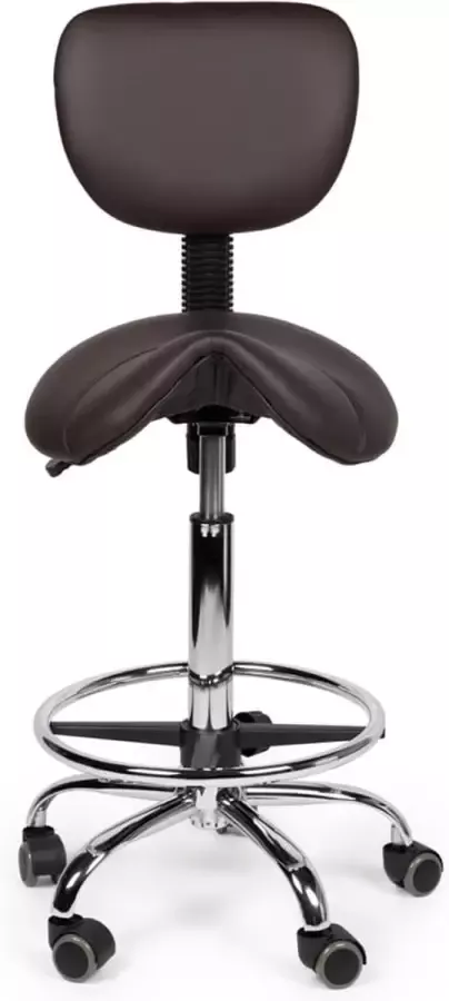 Zadelkruk Nederland Zadelkruk Rugleuning Standaard Bruin met Voetring Zithoogte 50 68cm kruk op wielen krukje werkkruk zadelkruk bureaukruk kapperskruk verstelbaar draaikruk tabouret zadelkruk met rugleuning tot 160kg