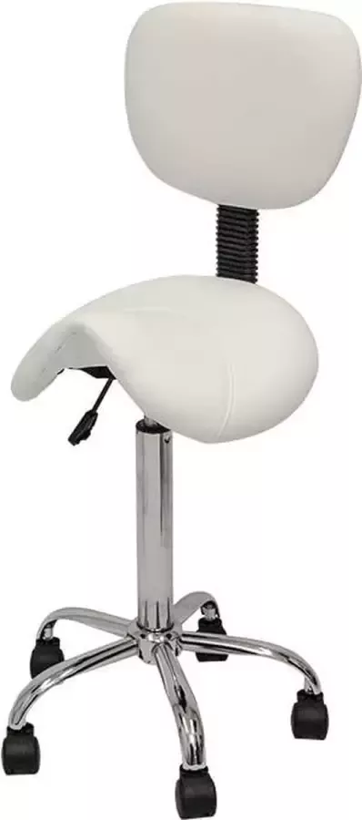 Zadelkruk Nederland Zadelkruk Rugleuning Standaard Wit Zithoogte 50 68cm kruk op wielen krukje werkkruk zadelkruk bureaukruk kapperskruk verstelbaar draaikruk tabouret zadelkruk met rugleuning tot 160kg - Foto 3