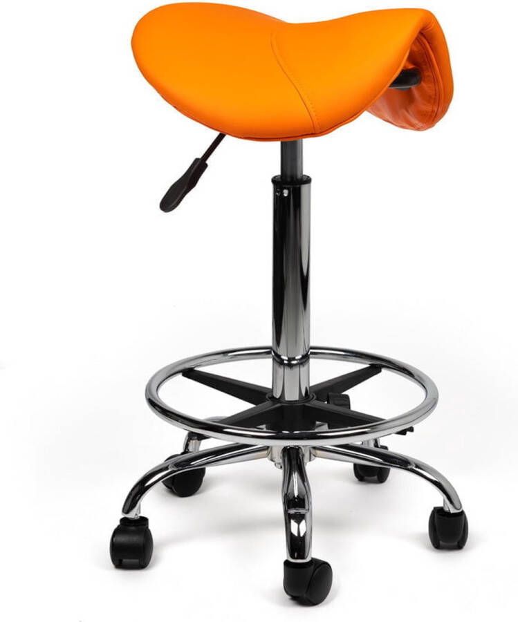Zadelkruk Nederland Zadelkruk Zeno Hoog Oranje met Voetring Zithoogte 70 84cm kruk op wielen krukje werkkruk zadelkruk bureaukruk kapperskruk verstelbaar draaikruk tabouret zadelkruk met rugleuning tot 160kg - Foto 2