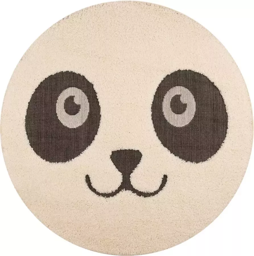 Zala Living Kinderkamer vloerkleed Panda Pete crème zwart 120 cm rond