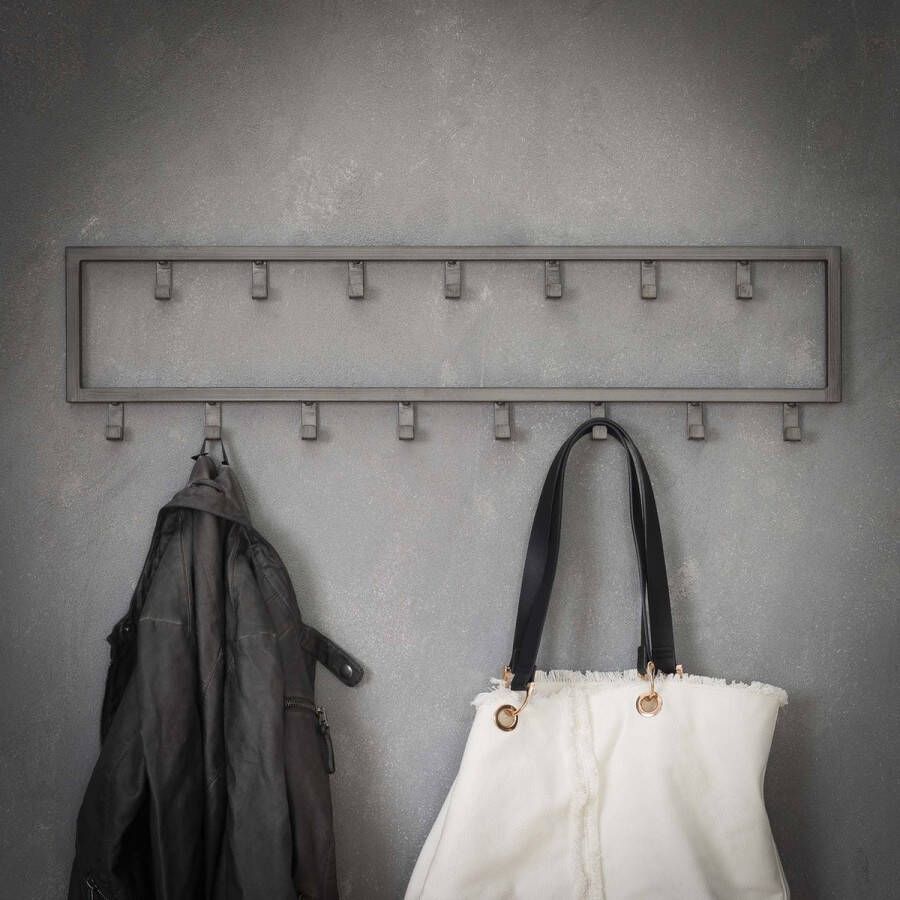 Zaloni Kapstok Industrial van 80 cm breed met 15 haken Zilver