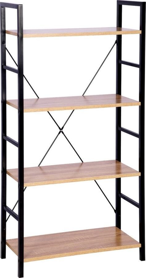 Zaltino Boekenkast 4 Lagen Ladderrek Licht Eik Zwart 60x28x116 cm