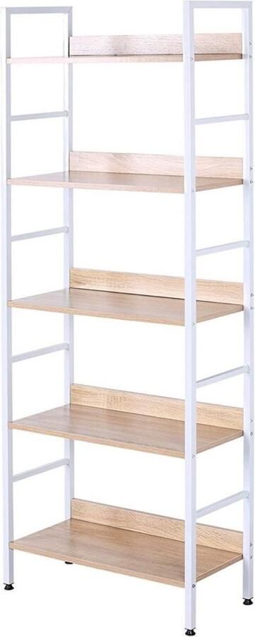 Zaltino Boekenkast 5 Lagen Ladderrek Licht Eik Wit 60x27.5x160 cm