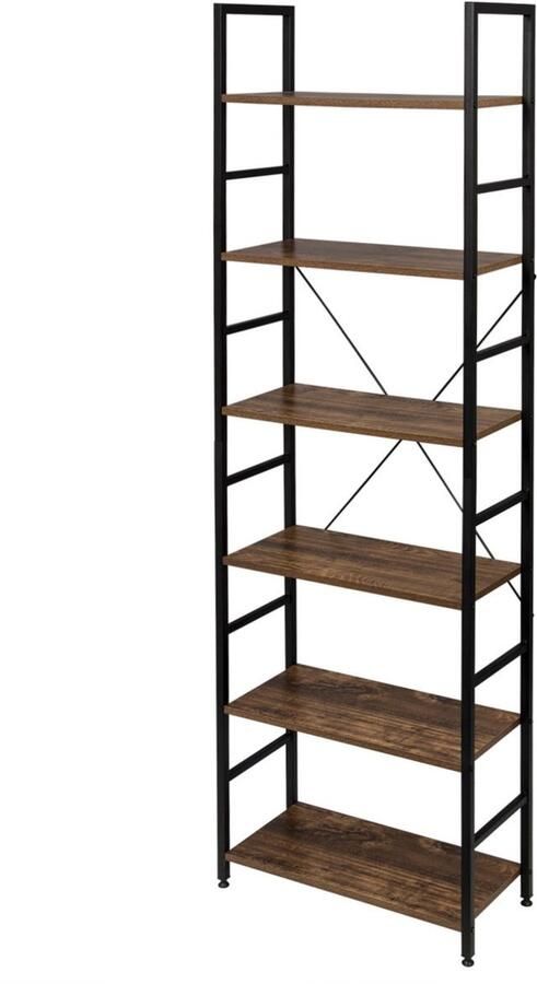 Zaltino Boekenkast 6 Lagen Ladderrek Donker Eik Zwart 60x28x180 cm