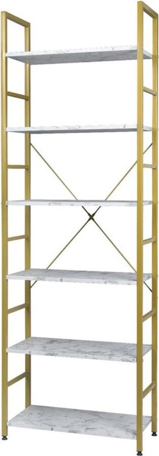 Zaltino Boekenkast 6 Lagen Ladderrek Goud Marmer 60x28x180 cm
