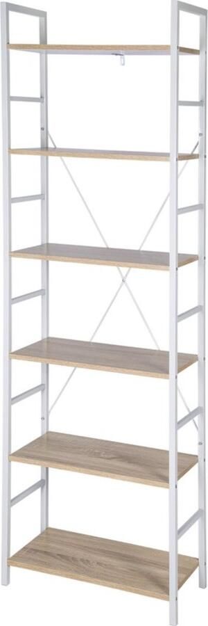 Zaltino Boekenkast 6 Lagen Ladderrek Licht Eik Wit 60x28x180 cm