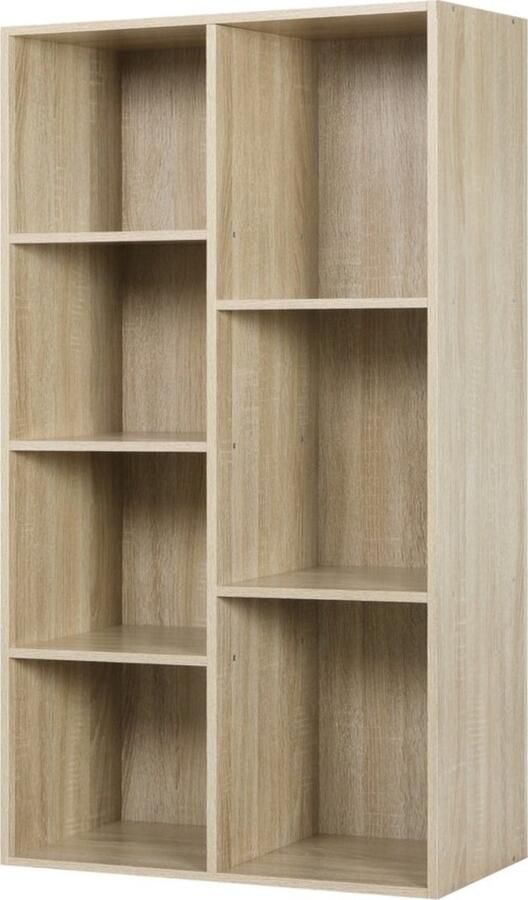 Zaltino Boekenkast 7 Vakken Opbergkast Licht Eik 59.5x29.5x108 cm