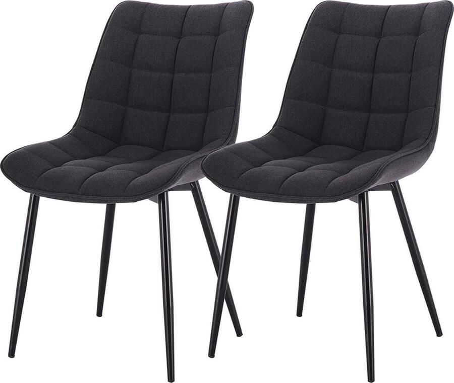 Zaltino Eetkamerstoelen Hoge Kwaliteit Linnen Set van 2 Donkergrijs Voor Eettafel Woonkamer