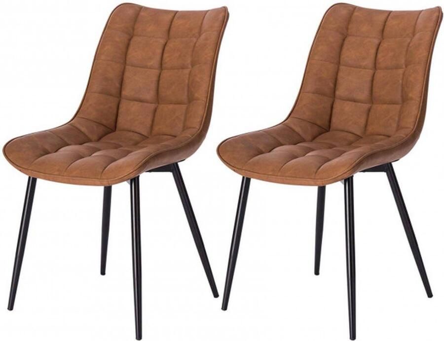 Zaltino Eetkamerstoelen Premium Kunstleer Set van 2 Lichtbruin Voor Eettafel Woonkamer
