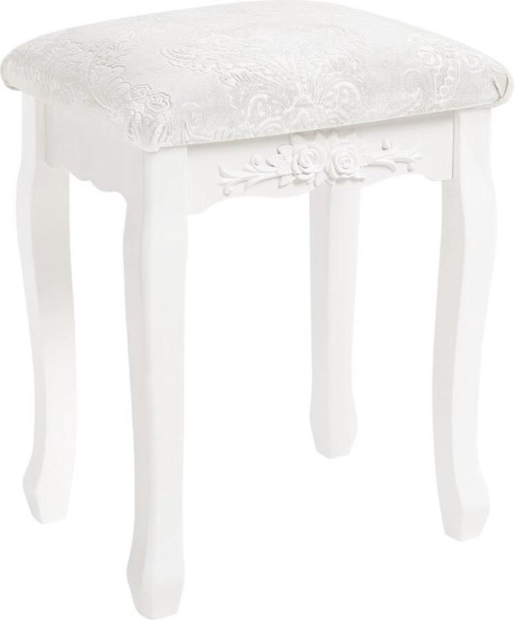 Zaltino Elegante Kruk voor Kaptafel – Barokke Details Comfortabel en Stabiel – MDF en Kunststof 37 x 29 x 48 cm