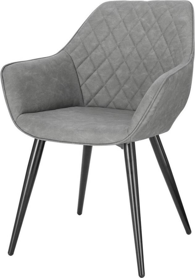 Zaltino Ergonomische Eetkamerstoel Met Armleuning Grijs Leer