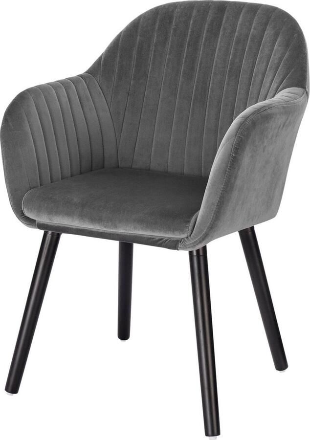 Zaltino Gestoffeerde Eetkamerstoel Velvet Kuipstoel Donkergrijs 50x42x81 cm