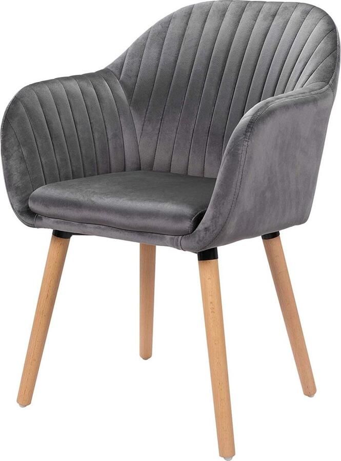 Zaltino Gestoffeerde Eetkamerstoel Velvet Kuipstoel Grijs 50x42x81 cm