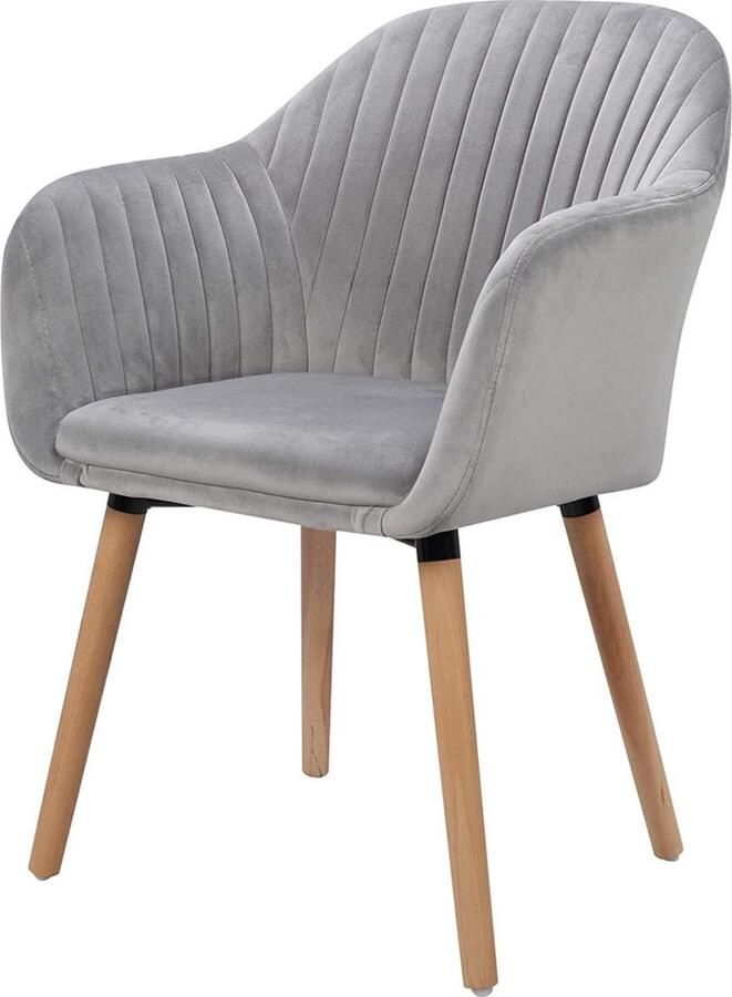 Zaltino Gestoffeerde Eetkamerstoel Velvet Kuipstoel Lichtgrijs 50x42x81 cm