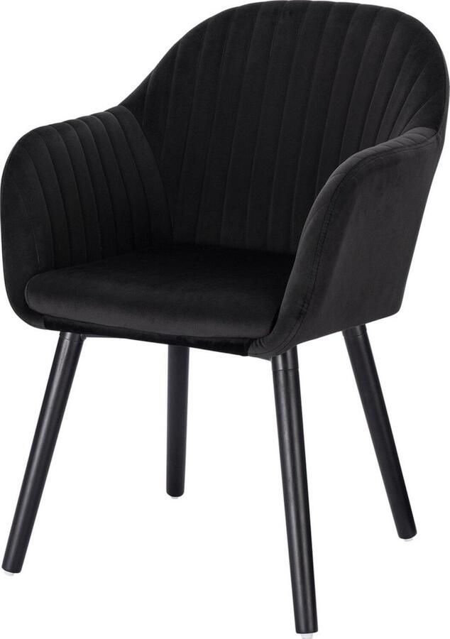 Zaltino Gestoffeerde Eetkamerstoel Velvet Kuipstoel Zwart 50x42x81 cm