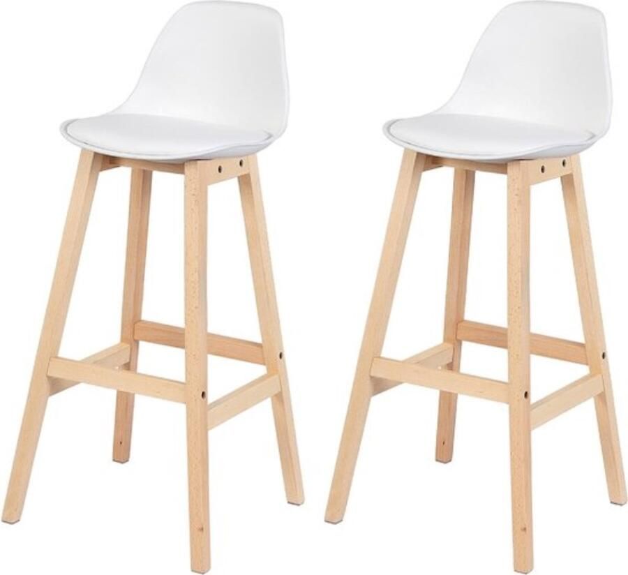 Zaltino Houten Barkrukken Set van 2 Rugleuning Scandinavisch Design Wit