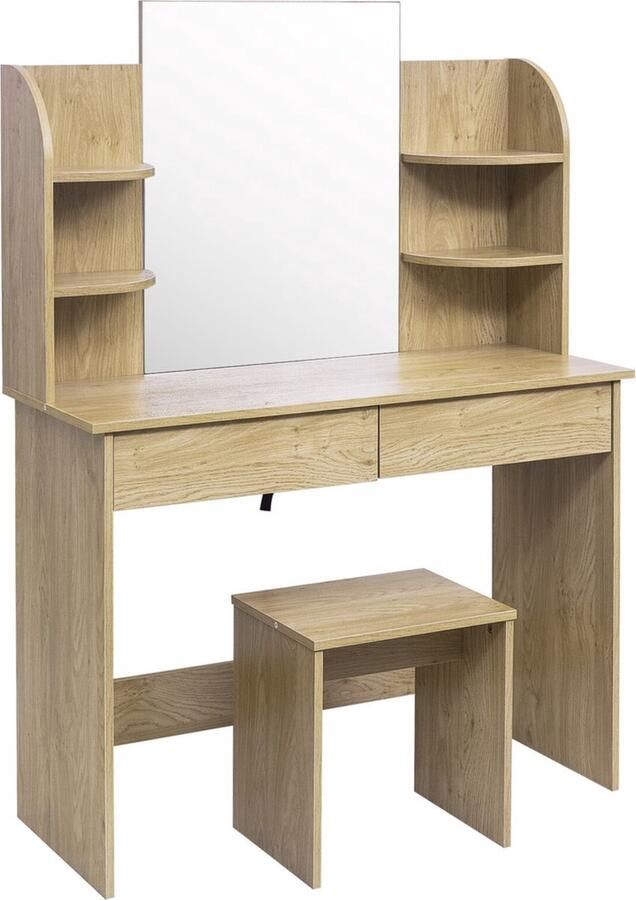 Zaltino Houten Kaptafel Met Spiegel en Opbergruimte Licht Hout 108x40x76 cm