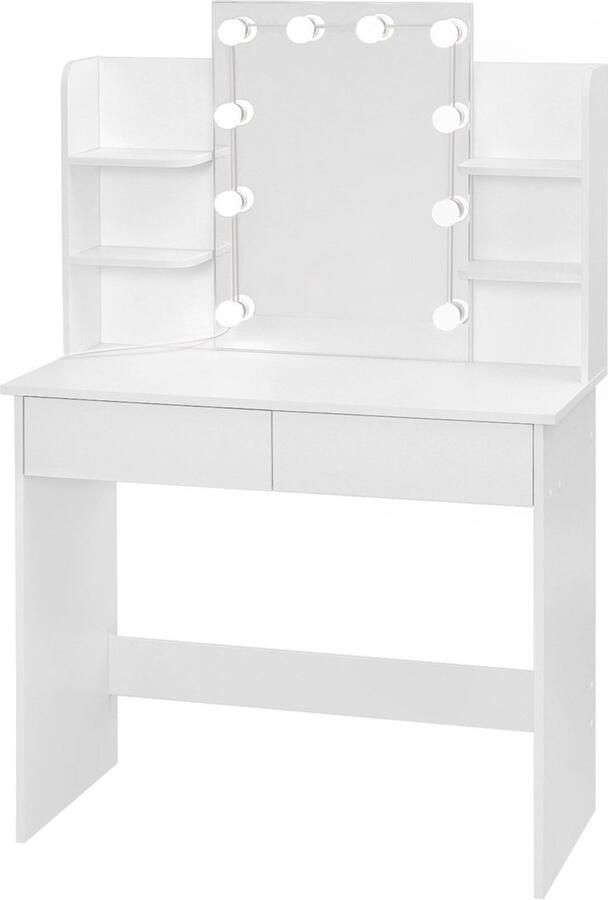 Zaltino Houten Kaptafel Met Spiegel en Opbergruimte Wit 90x135x40 cm