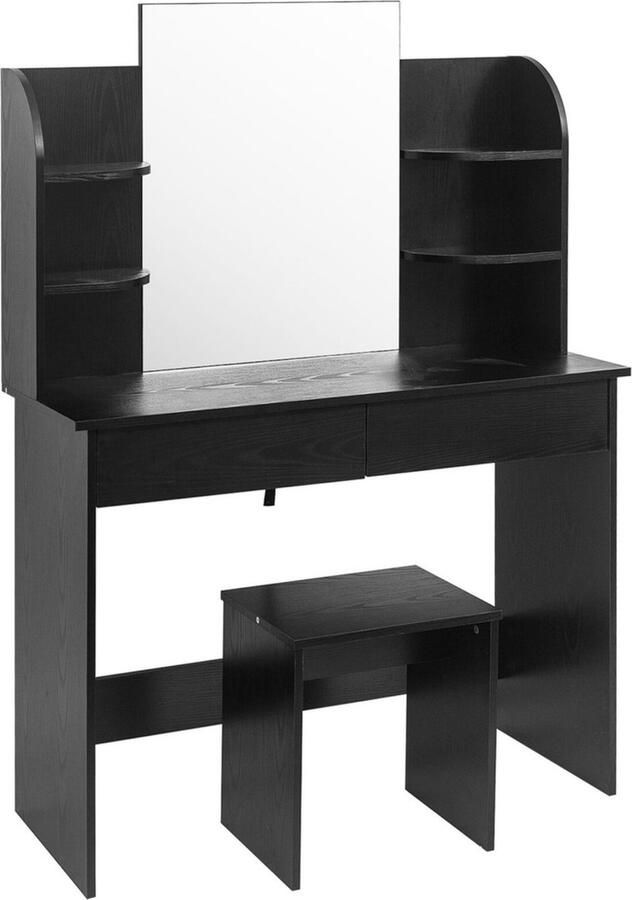 Zaltino Houten Kaptafel Met Spiegel en Opbergruimte Zwart 108x40x76 cm