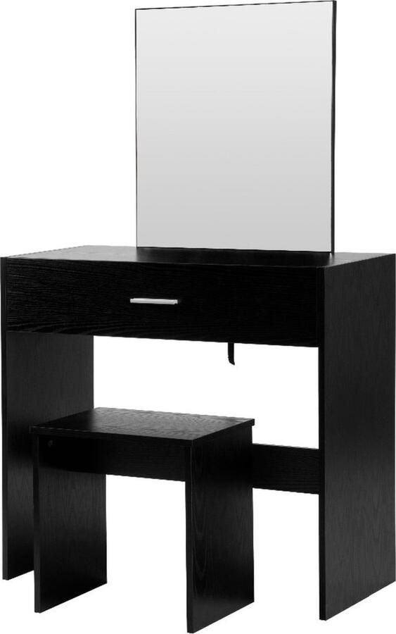 Zaltino Houten Kaptafel Met Spiegel en Opbergruimte Zwart 82x39x75 cm