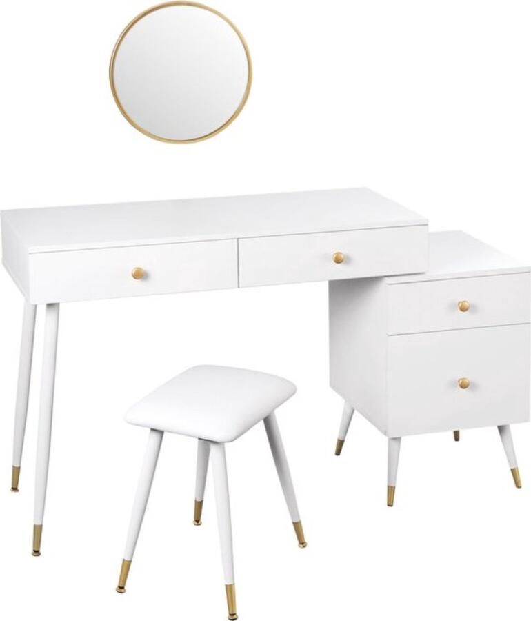 Zaltino Kaptafel met Spiegel Toilettafel Make-up Bureau Wit met Goud 100x40x75.5 cm