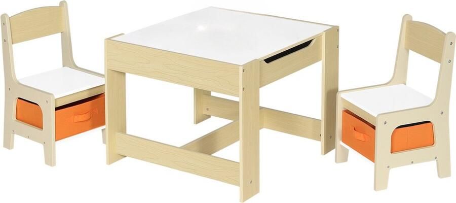 Zaltino Kindertafel en 2 Stoeltjes Licht Eiken en Wit Design Hout