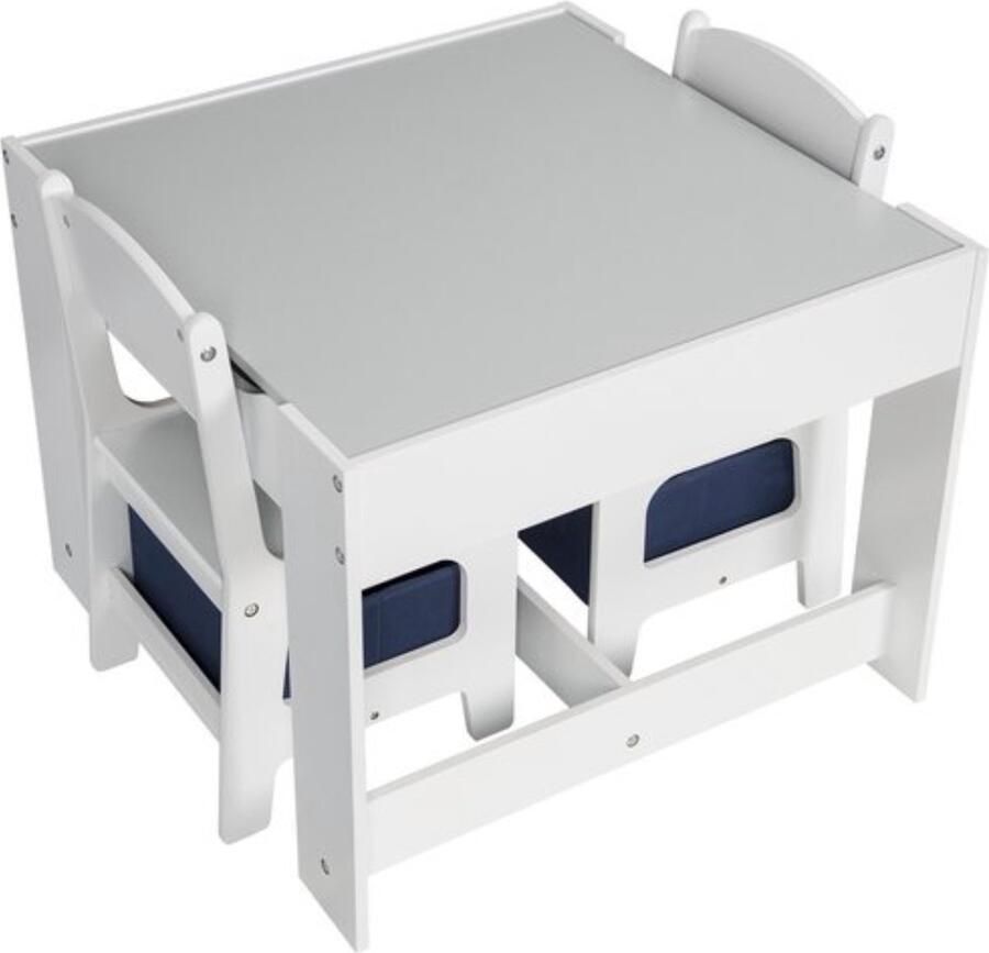 Zaltino Kindertafel en 2 Stoeltjes Met Opbergruimte MDF Wit