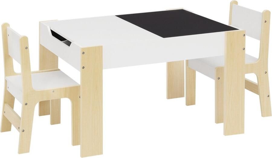 Zaltino Kindertafel en Stoeltjes MDF en Hout Wit Licht Eik Voor Kinderkamer
