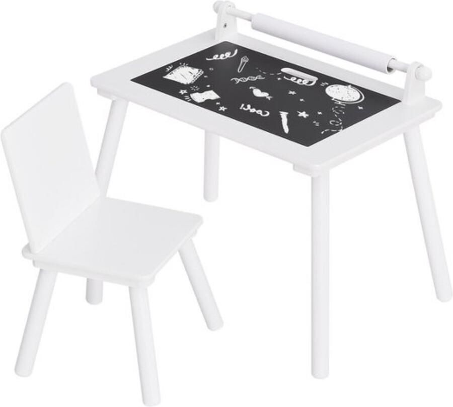 Zaltino Kindertafel met 1 Stoeltje Voor Peuter en Kleuter Hout Wit