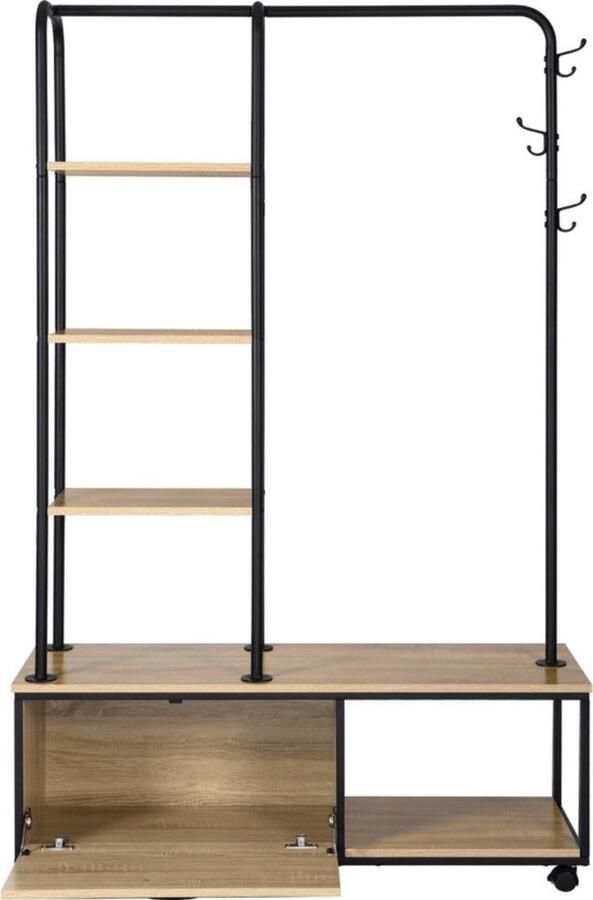 Zaltino Kledingrek met Schoenkast Licht Eik Zwart 110x37.5x160 cm