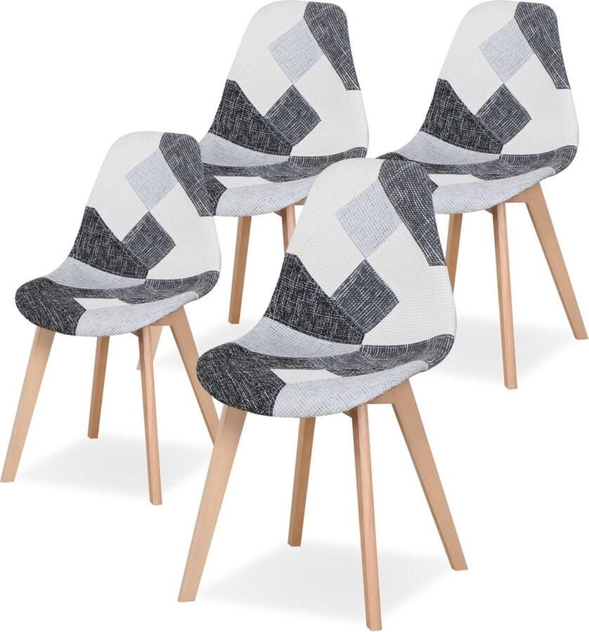 Zaltino Kuipstoelen Set van 4 Stijlvol en Comfortabel Hout Stof Grijs Zwart Wit