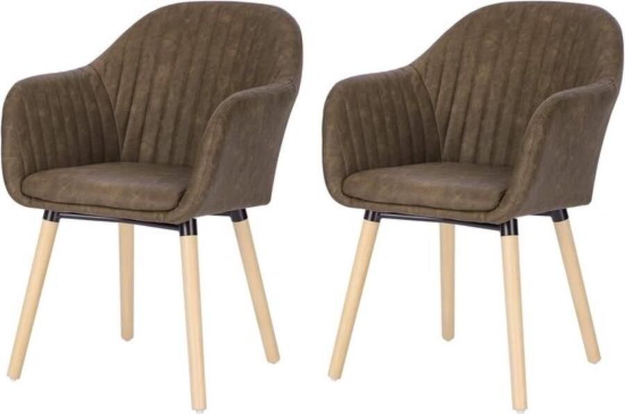 Zaltino Kunstlederen Eetkamerstoelen Armleuning Set van 2 Ergonomisch Bruin