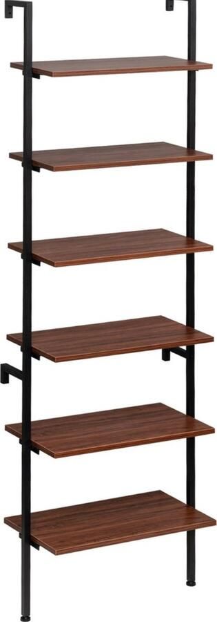 Zaltino Ladderrek Met 6 Lagen Wandrek & Ladderkast Donker Hout 60x30x204 cm