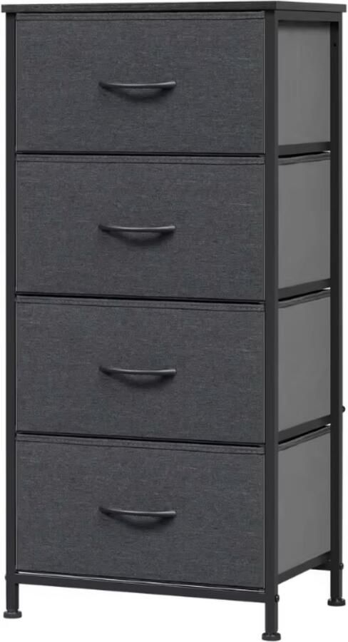 Zaltino Ladekast Smal 4 Stoffen Lades Opbergkast met Houten Top Metalen Frame Voor Slaapkamer Hal of Woonkamer Donkergrijs 45x94 5x30 cm