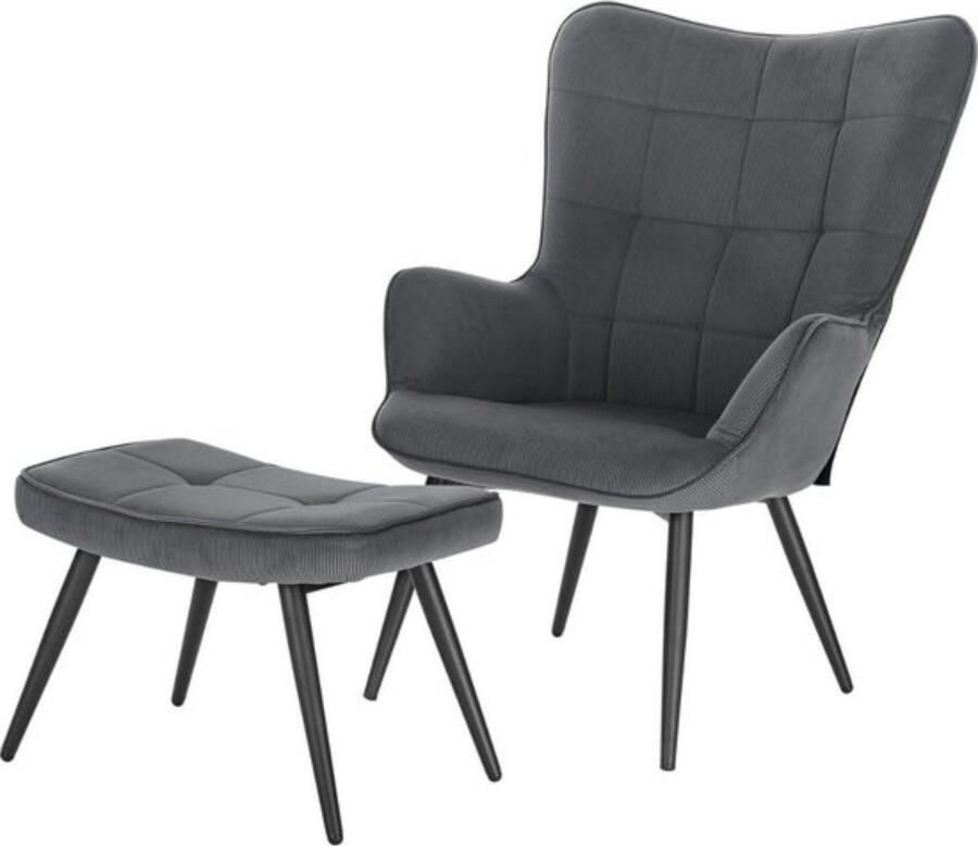 Zaltino Luxe Ribfluwelen Fauteuil Relaxstoel Klassiek & Stijlvol Grijs