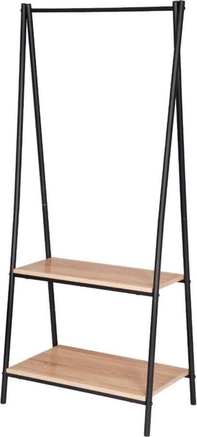 Zaltino Metaal Kledingrek Kapstok en Schoenenrek Licht Eik Zwart 60x40x151 cm