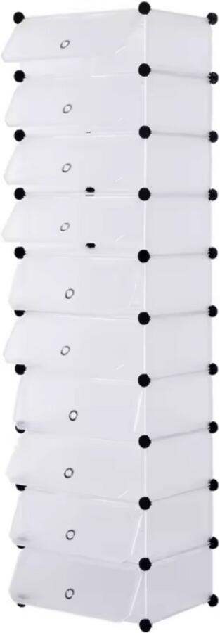 Zaltino Schoenenrek 10 Planken Modulair Schoenenkast DIY Schoenenopslag Wit 47x35x170 cm Kunststof met Deuren Schoenenorganizer Voor Woonkamer Badkamer of Slaapkamer Eenvoudig te Monteren