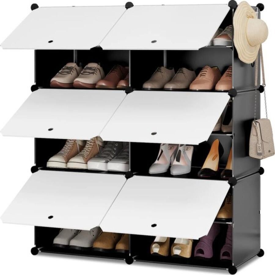 Zaltino Schoenenrek Kunststof Metaal Zwart Wit 34x36.5x109 cm