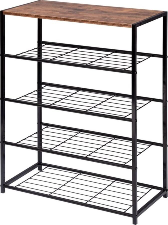 Zaltino Schoenenrek Vintage Hout & Zwart Metaal 83x30x83 cm