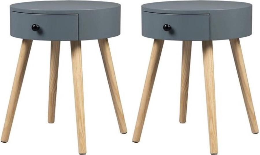 Zaltino Set van 2 Houten Nachtkastjes Met Lade Voor Slaapkamer Grijs