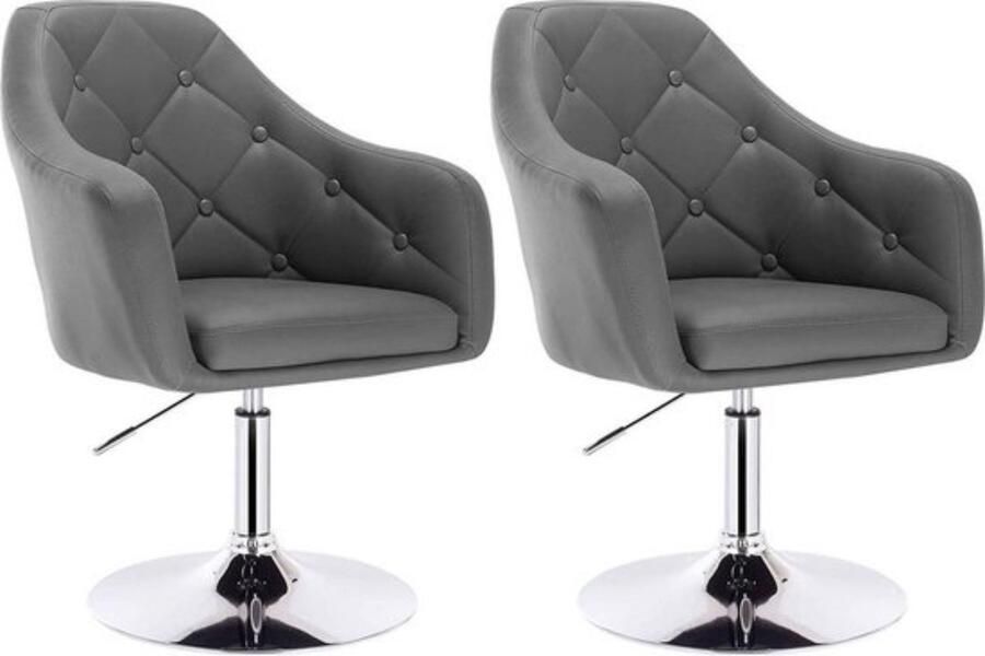 Zaltino Set van 2 Kunstleren Barstoelen Draaibaar Met Rugleuning Grijs 40 cm