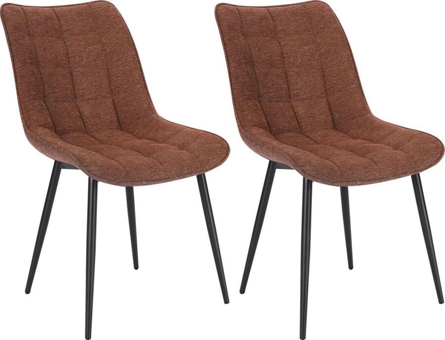 Zaltino Set Van 2 Moderne Eetkamerstoelen Linnen Zitting Donkerbruin