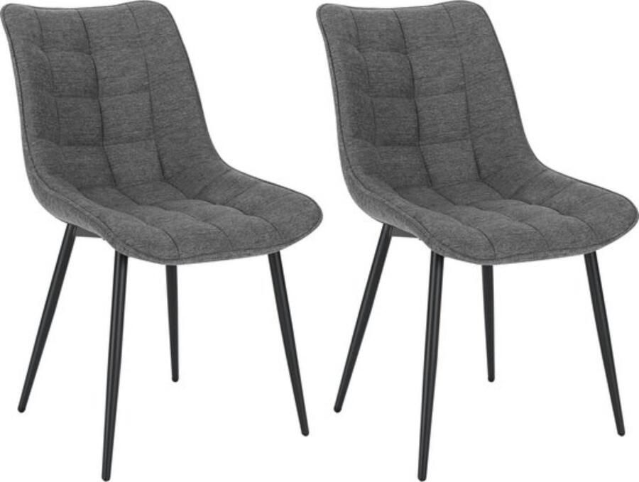 Zaltino Set Van 2 Moderne Eetkamerstoelen Linnen Zitting Lichtgrijs