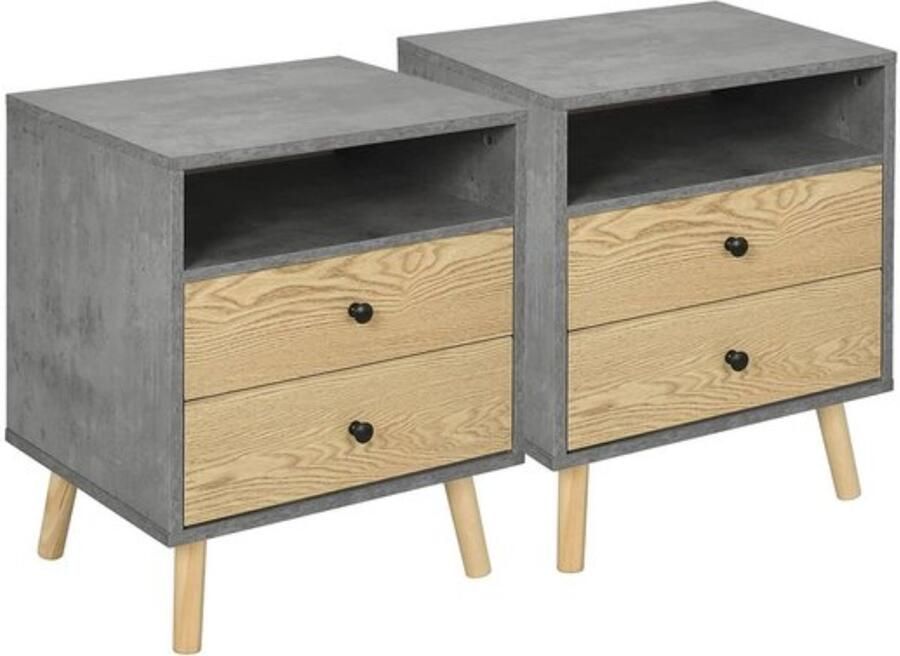 Zaltino Set van 2 Nachtkastjes Grijs Met Licht Hout Voor Slaapkamer 45x40x56 cm