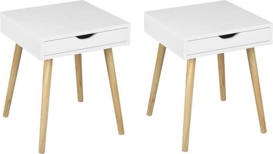 Zaltino Set Van 2 Nachtkastjes Met Lade Bijzettafel MDF Wit 40x40.5x49 cm