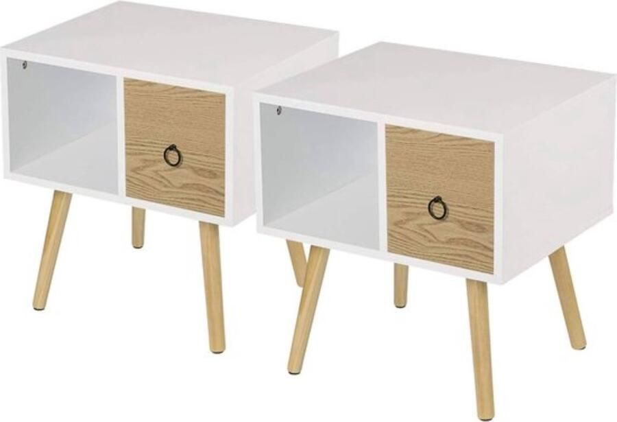 Zaltino Set van 2 Nachtkastjes Wit Met Licht Hout Voor Slaapkamer 48x40x50 cm